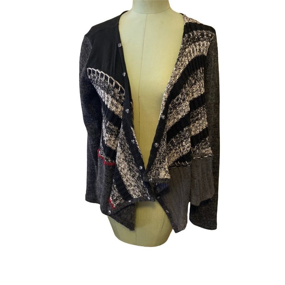 LINEA DOMANI Lagenlook Cardigan Large Gray Mixed Texture High Low